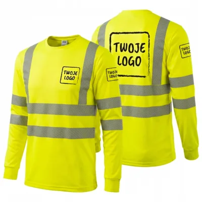 Bluza odblaskowa żółta fluorescencyjna - przód i tył z wizualizacją nadruku logo